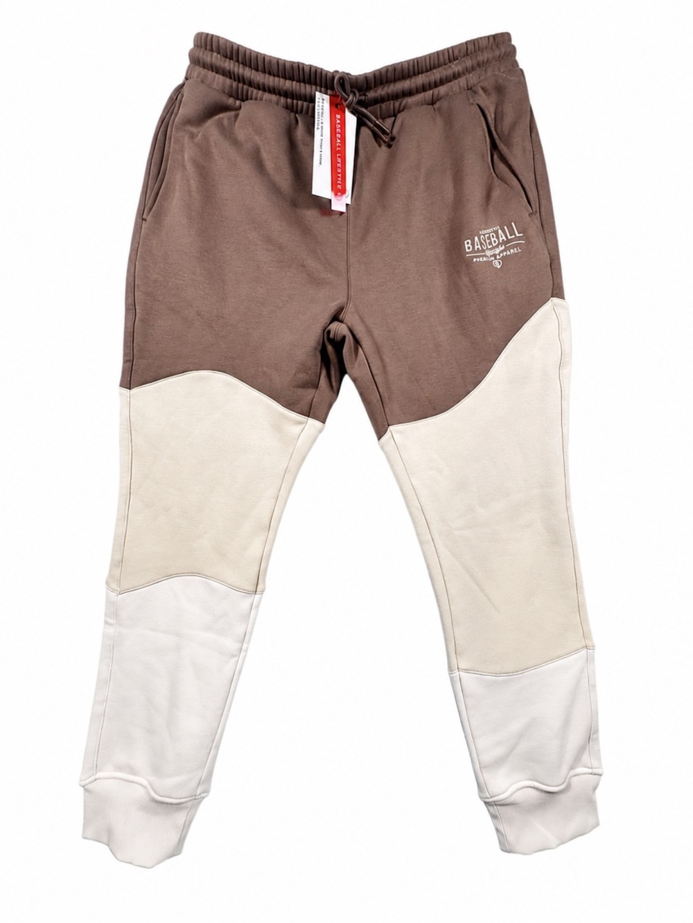 Kids Colorblock Joggers with Baseball Graphic - Brown/Cream